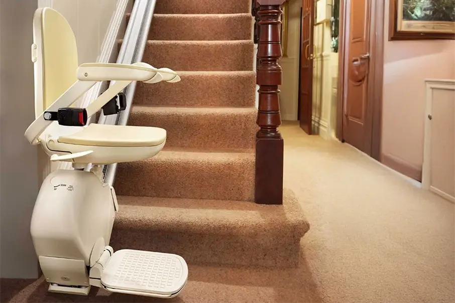 Freedom Stairlifts Straight Stairlift 4 at the bottom of the straight stairs